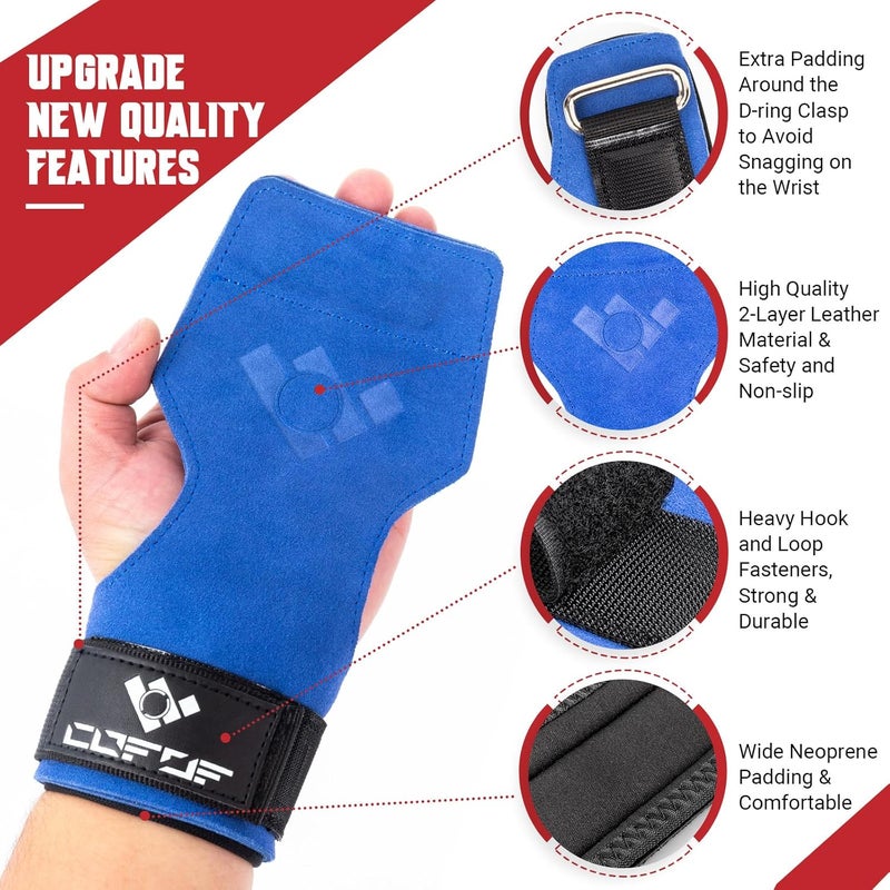 COFOF Weight Lifting Wrist Strap, Double Layer Leather Wrist Strap for Deadlift and Powerlifting, Adjustable Neoprene Padded Gym Workout Lifting Hooks (Pair) - Image 2